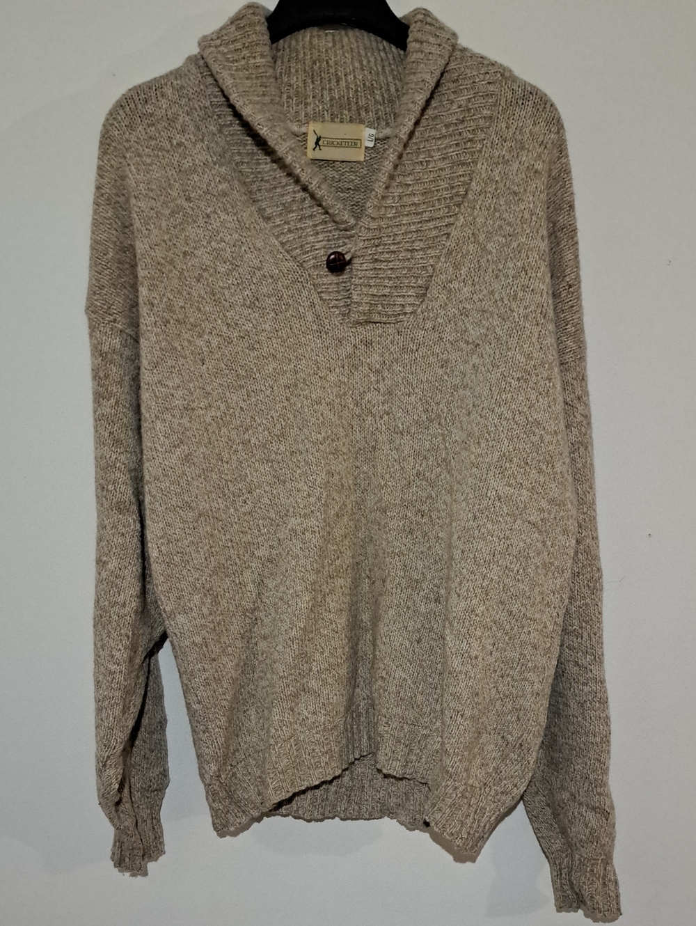 Cozy Shawl-Collar Turtleneck Sweater in Taupe